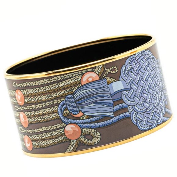 HERMES Enamel TGM Cloisonne Bangle Bracelet 7.8" Gold Tone Auth w/Box #4536 - Picture 1 of 6